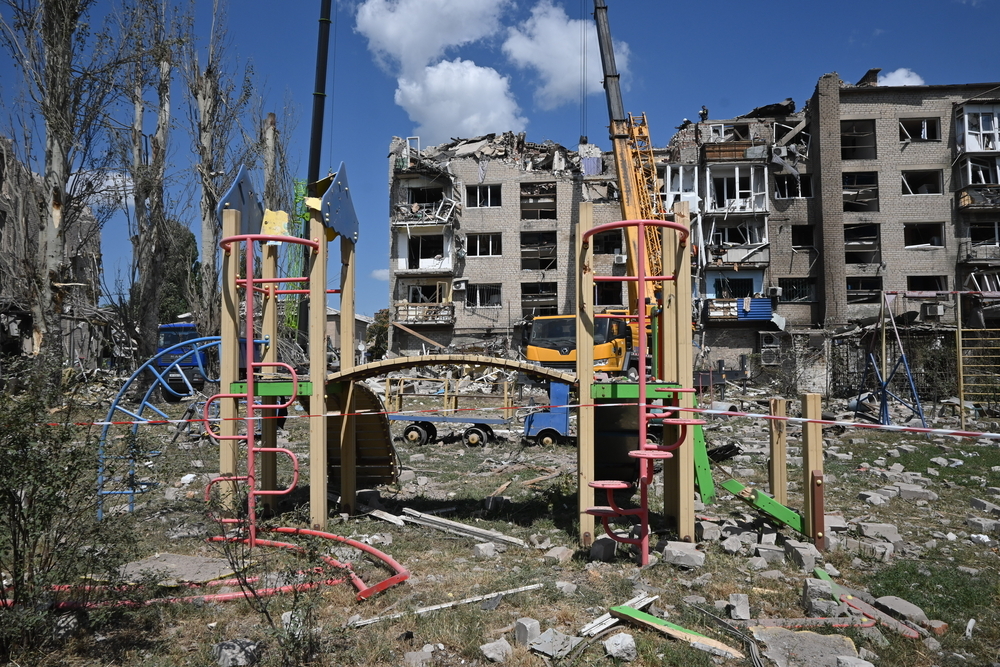 damaged buildings in Ukraine