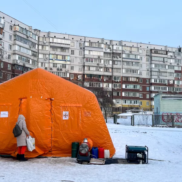 Tent in one of the districts in Kyiv.